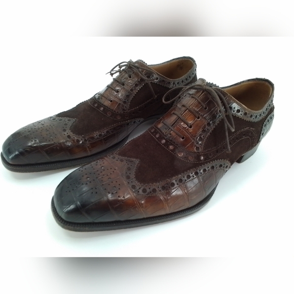 Di Bianco Scarpe Other - DI Bianco Scarpe Dress Shoe Oxford BROWN SUEDE & ALLIGATOR Wingtip Leather sz 10